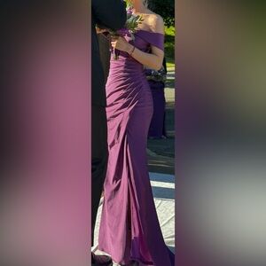 Elegant Plum Off-Shoulder, Slit Dress